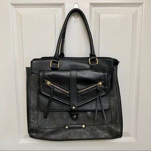 Black Faux Leather Tote Bag